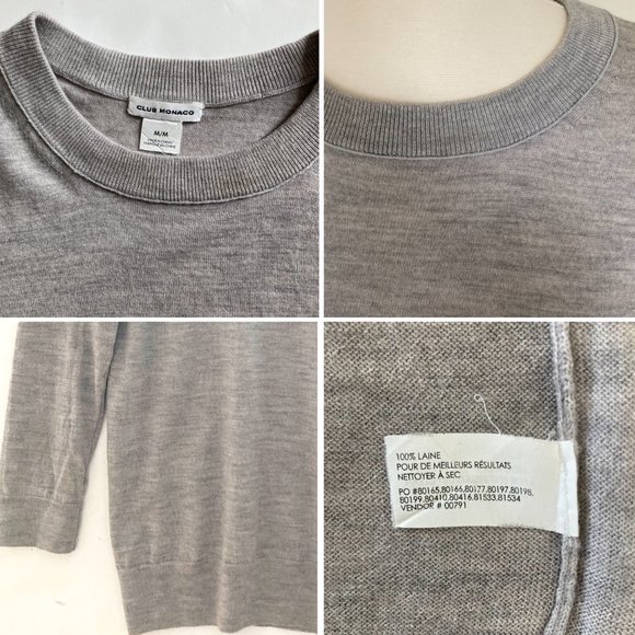 NWOT: CLUB MONACO Essential Crewneck Sweater, Grey, M/M - Picture 9 of 10